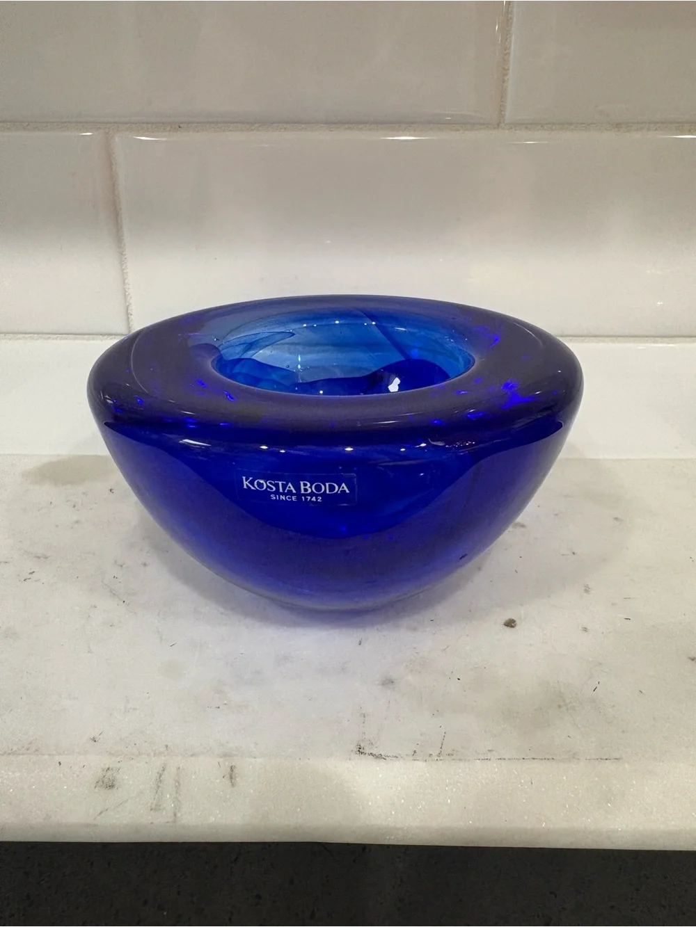 Kosta Boda Deep Cobalt Blue Art Glass candle holder